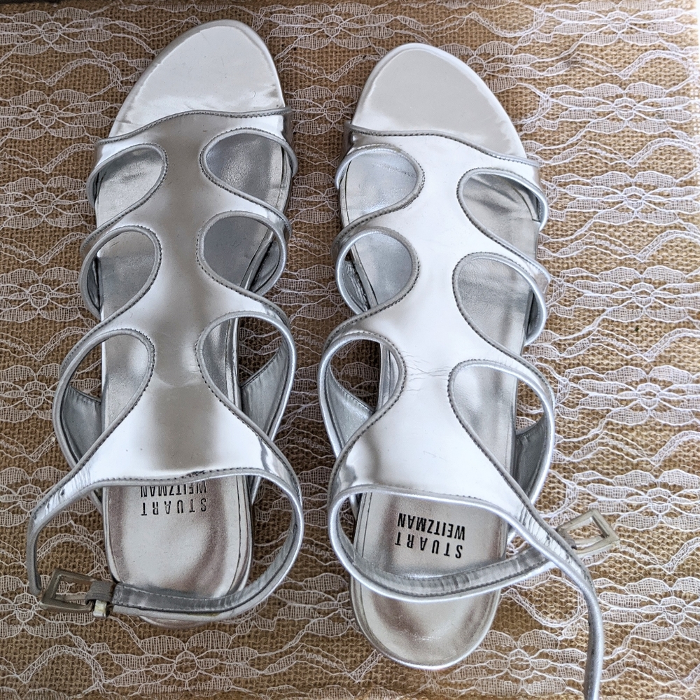 Stuart Weitzman Silver Gladio Gladiator NIB 7.5